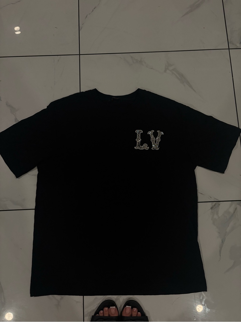 Black T-Shirt with LV Lettering